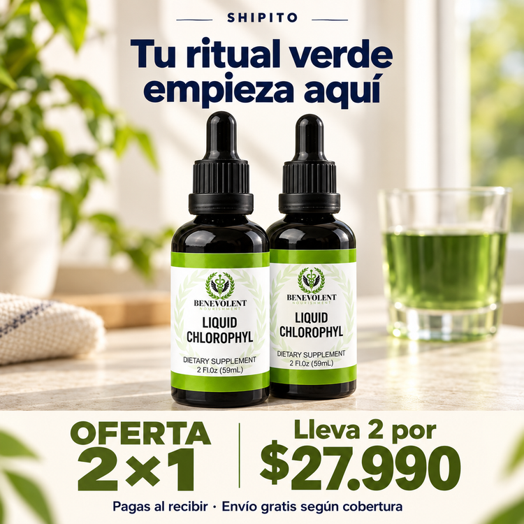 Oferta 2×1: dos frascos de Clorofila Benevolent de 59 ml por $27.990.