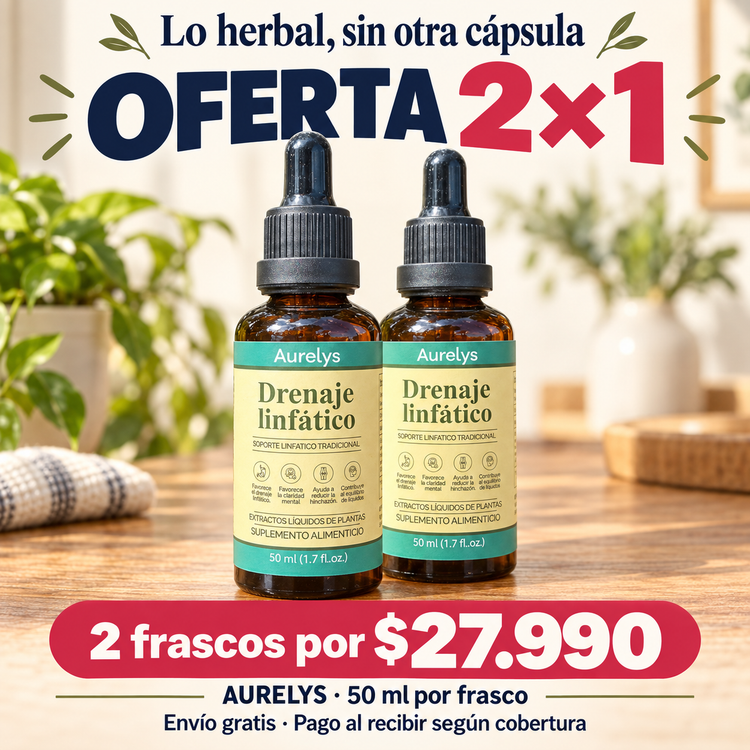 Oferta 2×1: dos frascos de Aurelys de 50 ml por $27.990. Envío gratis y pago al recibir según cobertura.