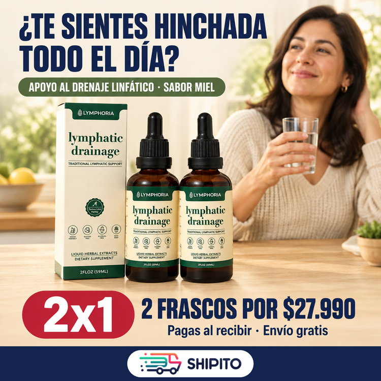 ¿Te sientes hinchada todo el día? Lymphoria 2x1: 2 frascos por $27.990. Pagas al recibir y envío gratis.